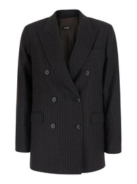 Leplain Women Brown Double-Breasted Jacket With Peak Revers And All-Over Pinstripe In Fabric For Women