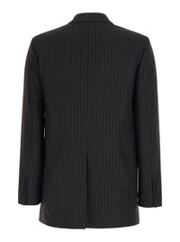Leplain Women Brown Double-Breasted Jacket With Peak Revers And All-Over Pinstripe In Fabric For Women