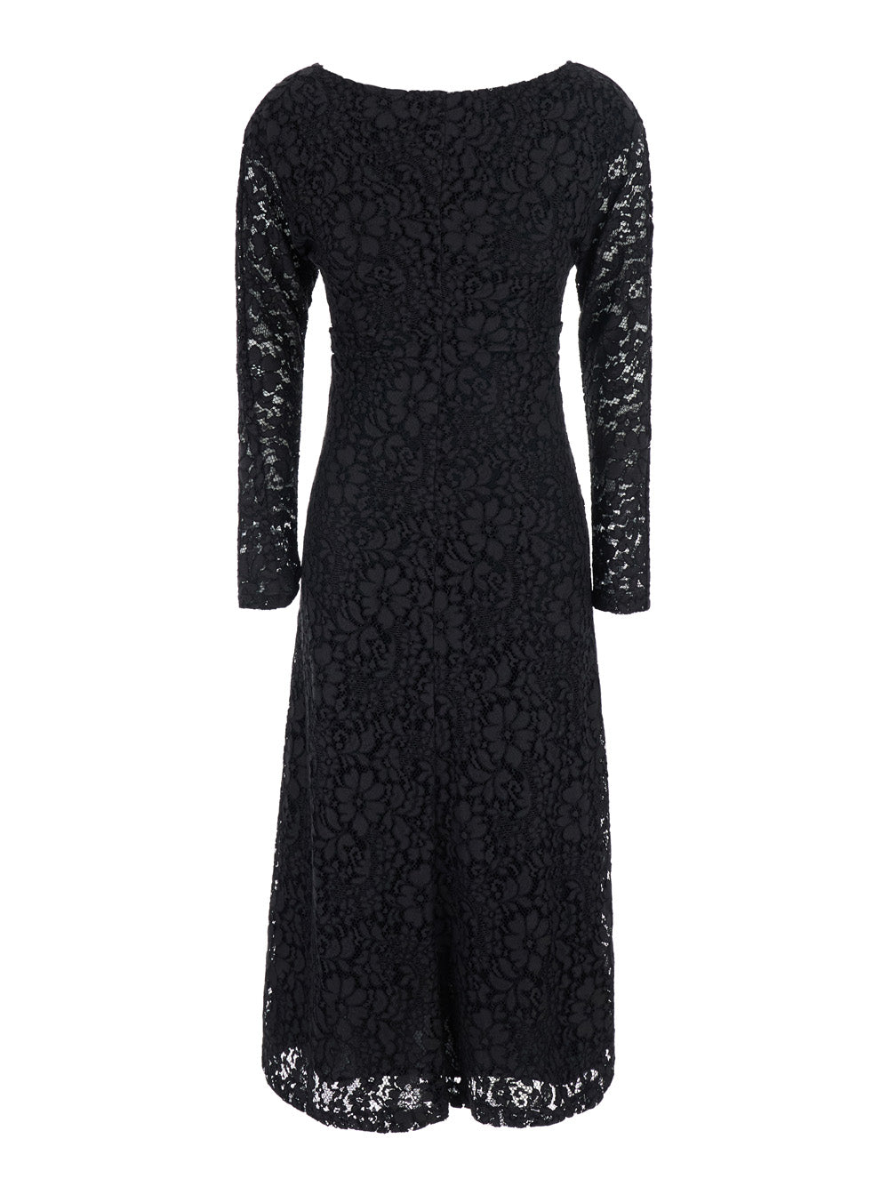 Leplain Women Black Long Dress With Round Neck And All-Over Lace Embroidery In Fabric For Women