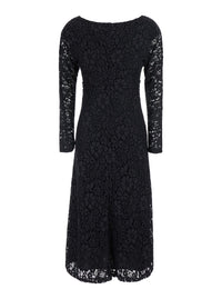 Leplain Women Black Long Dress With Round Neck And All-Over Lace Embroidery In Fabric For Women