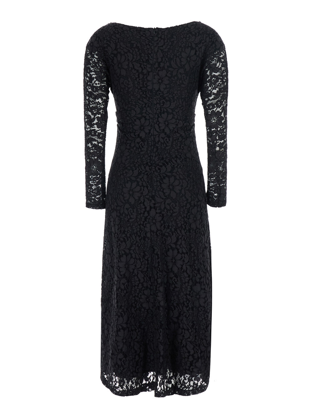 Leplain Women Black Long Dress With Round Neck And All-Over Lace Embroidery In Fabric For Women