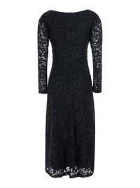 Leplain Women Black Long Dress With Round Neck And All-Over Lace Embroidery In Fabric For Women