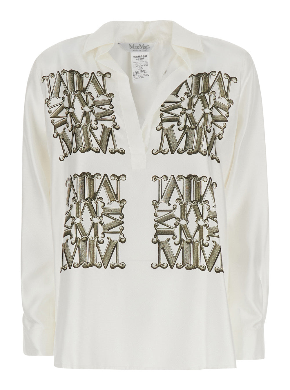 Max Mara Women 'Filtro' White Shirt With Classic Collar And All-Over Logo Print In Silk For Women