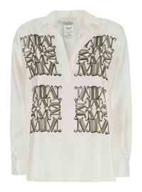 Max Mara Women 'Filtro' White Shirt With Classic Collar And All-Over Logo Print In Silk For Women