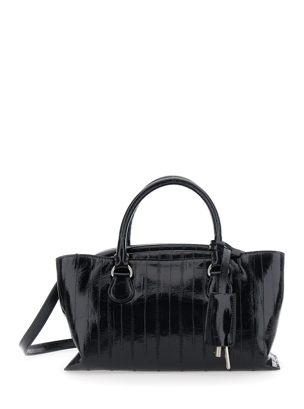OSOI Osoi Women 'Shell Brot' Black Mini Shoulder Bag With Adjustable And Removable Strap And Pendant On The Front In Leather For Women