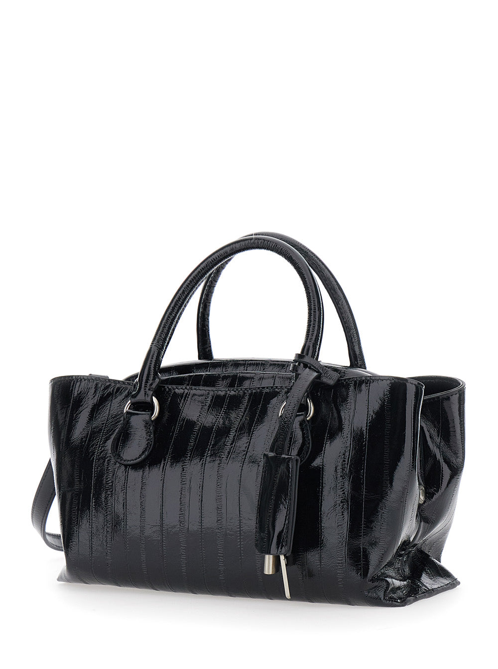 OSOI Osoi Women 'Shell Brot' Black Mini Shoulder Bag With Adjustable And Removable Strap And Pendant On The Front In Leather For Women
