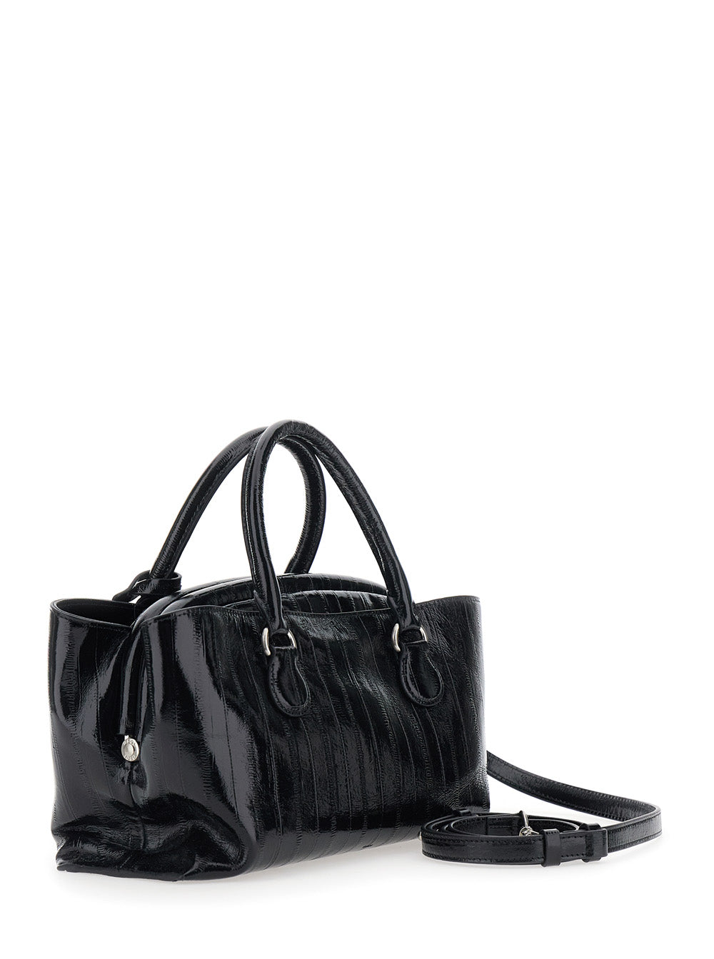 OSOI Osoi Women 'Shell Brot' Black Mini Shoulder Bag With Adjustable And Removable Strap And Pendant On The Front In Leather For Women