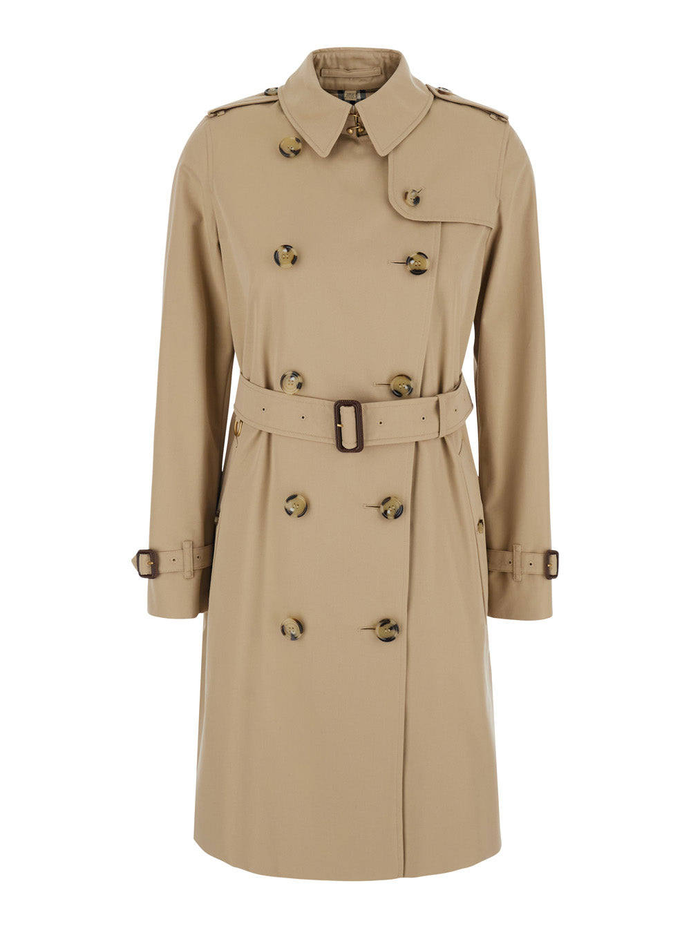 Burberry Women 'Kensington' Beige Double-Breasted Short Trench Coat With Waist Belt In Cotton For Women