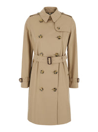 Burberry Women 'Kensington' Beige Double-Breasted Short Trench Coat With Waist Belt In Cotton For Women
