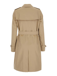 Burberry Women 'Kensington' Beige Double-Breasted Short Trench Coat With Waist Belt In Cotton For Women