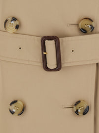 Burberry Women 'Kensington' Beige Double-Breasted Short Trench Coat With Waist Belt In Cotton For Women