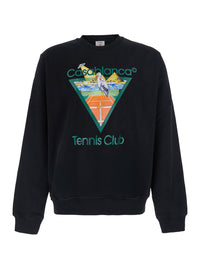 Casablanca Men Black Crewneck Sweatshirt With Logo Print On The Front In Cotton For Men