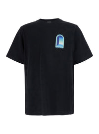 Casablanca Men Black T-Shirt With Logo Print On The Front And Back In Cotton For Men