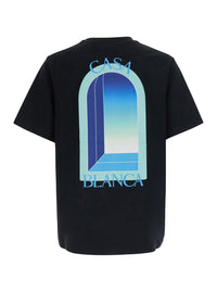 Casablanca Men Black T-Shirt With Logo Print On The Front And Back In Cotton For Men