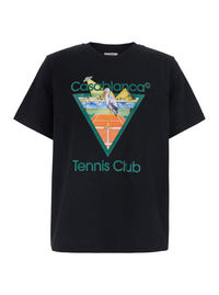 Casablanca Men Black Crew Neck T-Shirt With Logo Print On The Front In Cotton Men