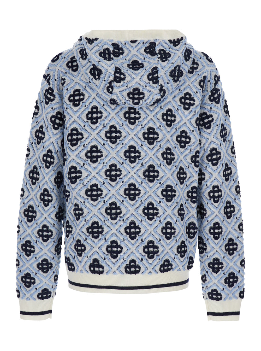 Casablanca Men Light Blue Hooded Sweatshirt With Drawstring And All-Over Logo Motif In Wool Man