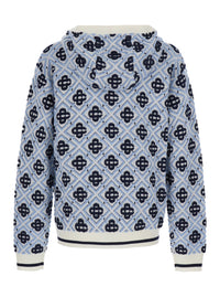Casablanca Men Light Blue Hooded Sweatshirt With Drawstring And All-Over Logo Motif In Wool Man