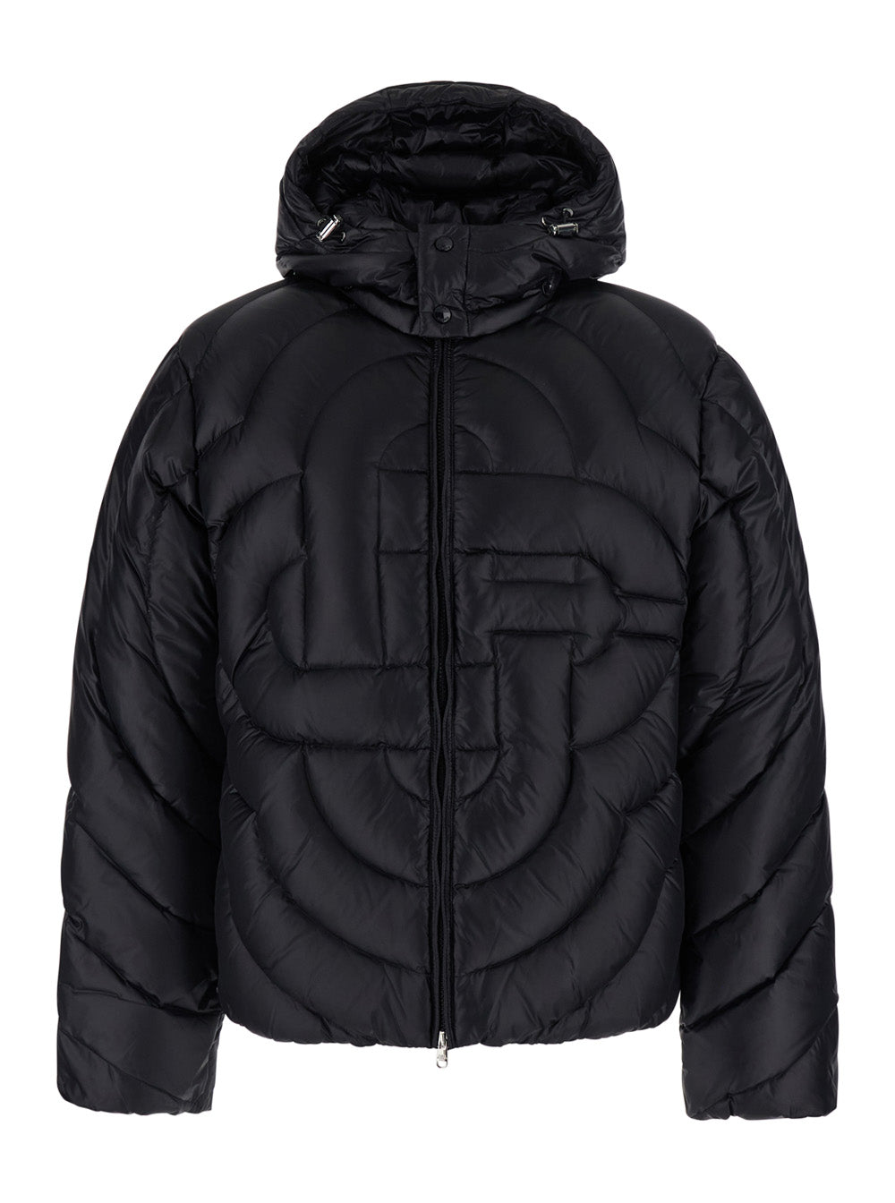 Casablanca Men Black Down Jacket With Fixed Hood And Monogram Design In Tech Fabric For Men