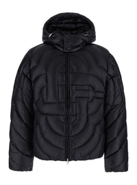 Casablanca Men Black Down Jacket With Fixed Hood And Monogram Design In Tech Fabric For Men