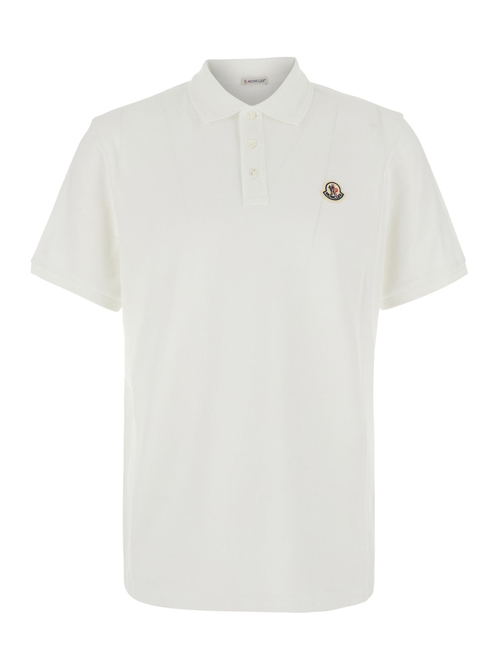 Moncler Men White Polo Shirt With Logo Patch On The Front In Cotton For Men