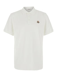 Moncler Men White Polo Shirt With Logo Patch On The Front In Cotton For Men