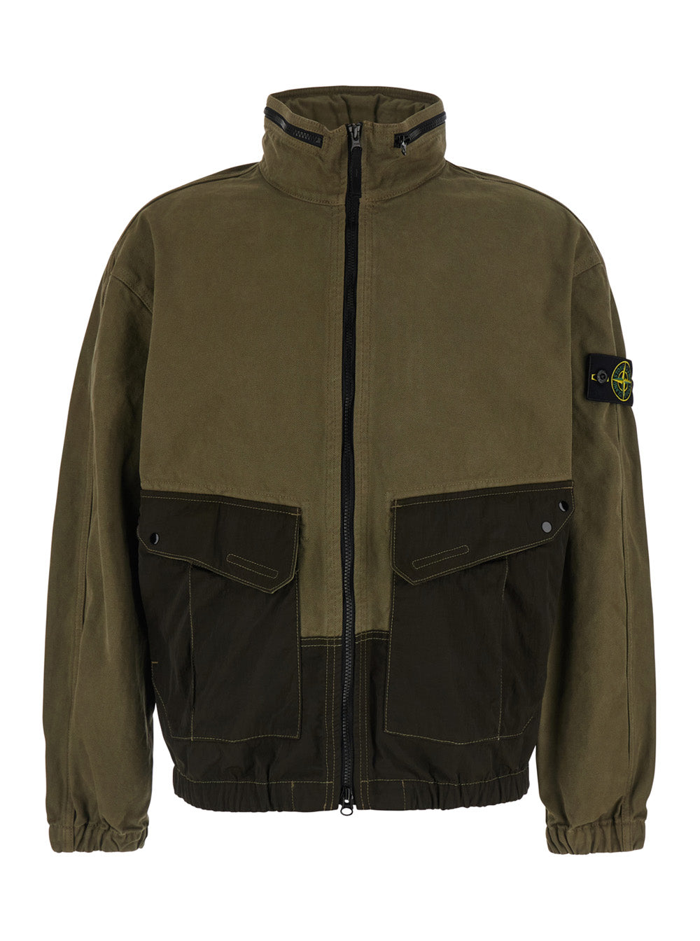 Stone Island Men 'Panama' Green Jacket With Fixed Hood And Logo Patch On The Sleeve In Cotton For Men