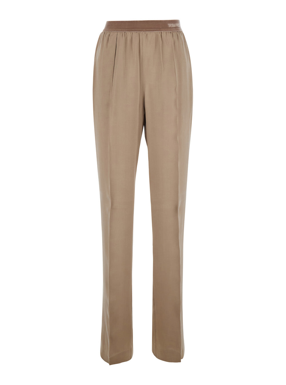 Tom Ford Women Beige Pants With Elasticated Waist With Logo Lettering In Silk For Women