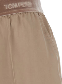 Tom Ford Women Beige Pants With Elasticated Waist With Logo Lettering In Silk For Women