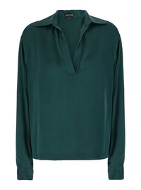 Tom Ford Women Green Shirt With Wide Collar And V-Neck In Silk For Women