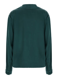 Tom Ford Women Green Shirt With Wide Collar And V-Neck In Silk For Women
