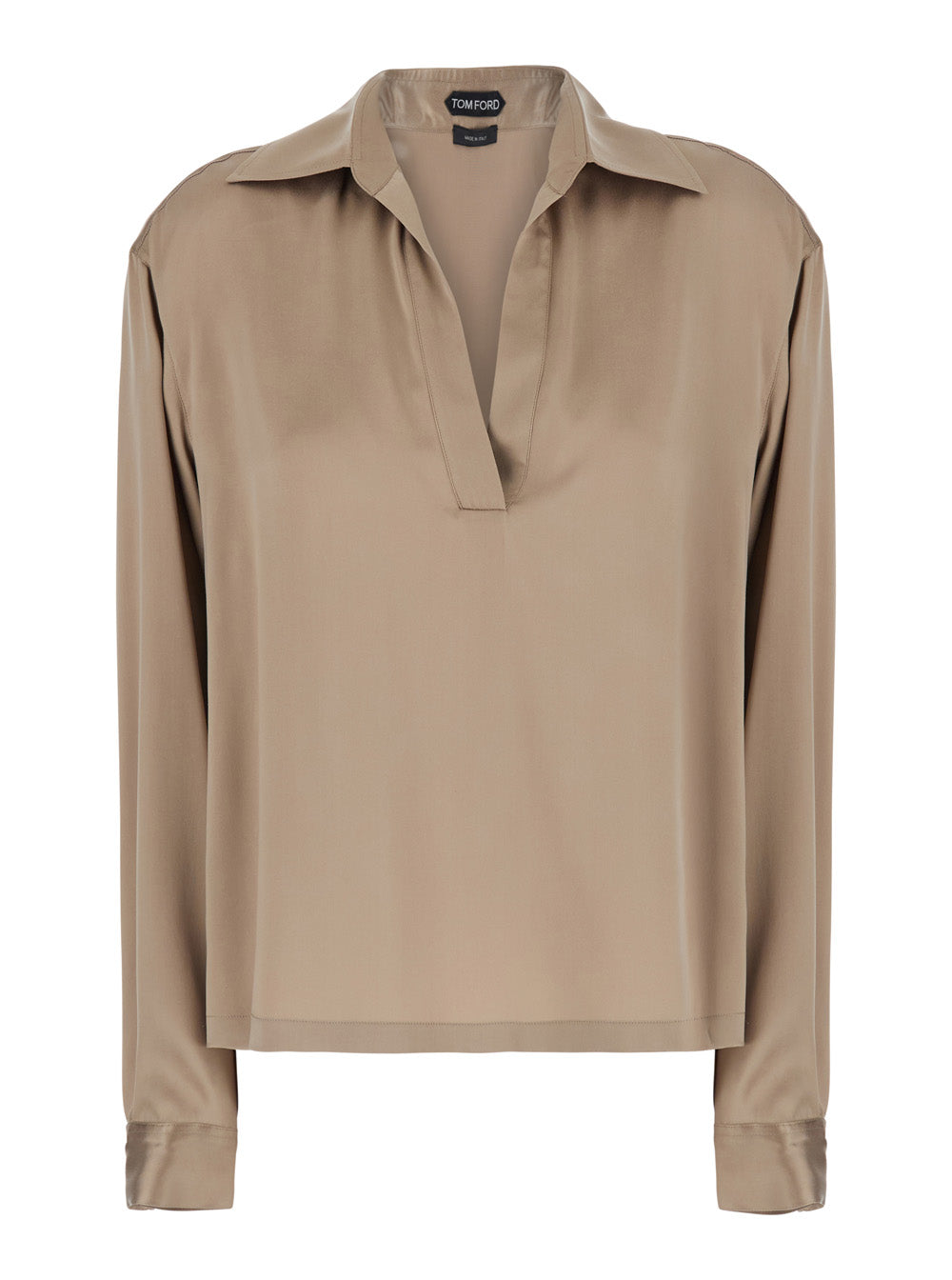 Tom Ford Women Beige Shirt With Wide Collar And V-Neck In Silk For Women