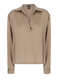 Tom Ford Women Beige Shirt With Wide Collar And V-Neck In Silk For Women