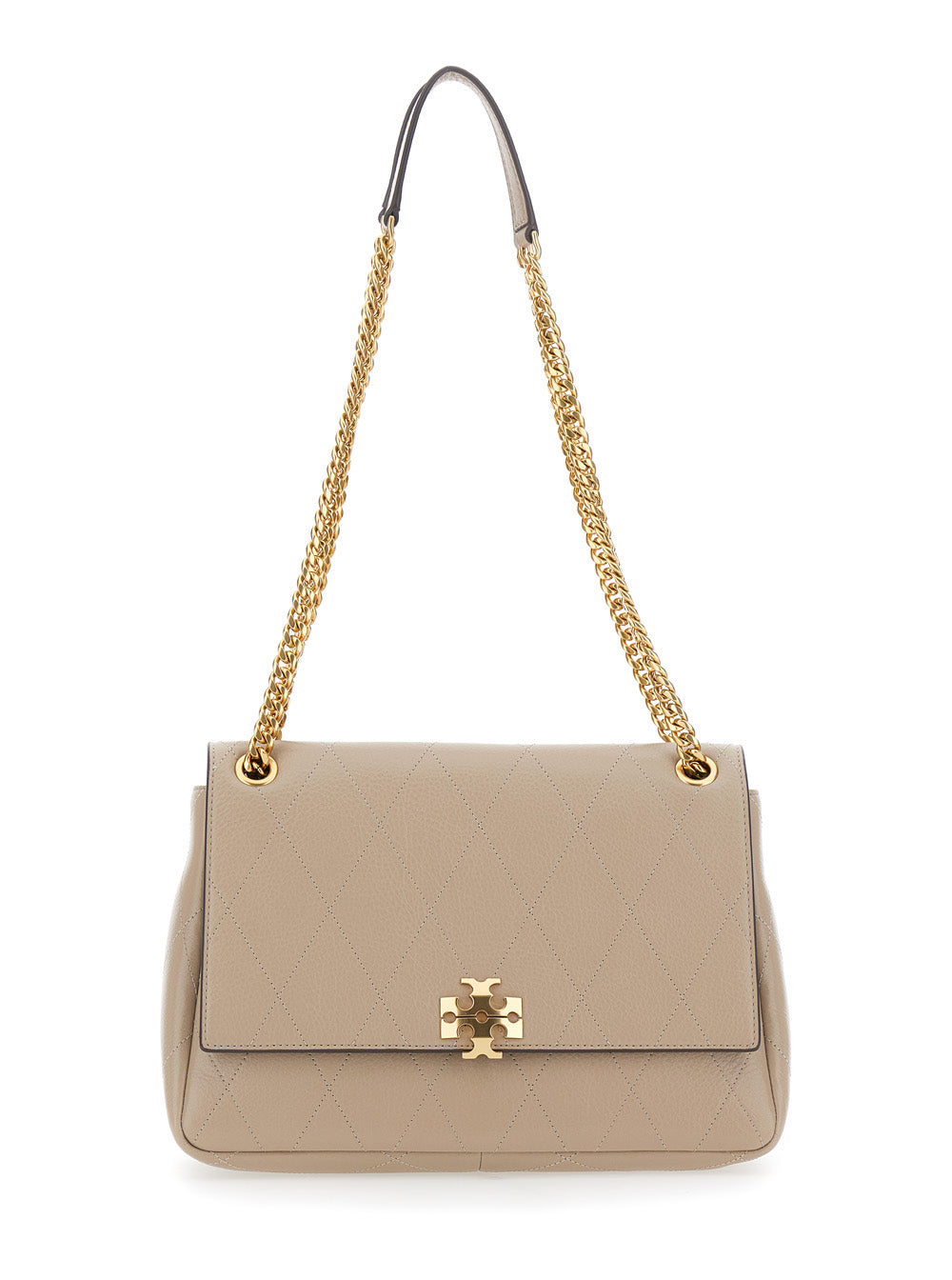 TORY BURCH Tory Burch Women 'Charlie' Beige Crossbody Bag With Chain Strap And Logo Plate On The Front In Quilted Leather For Women