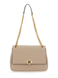 TORY BURCH Tory Burch Women 'Charlie' Beige Crossbody Bag With Chain Strap And Logo Plate On The Front In Quilted Leather For Women