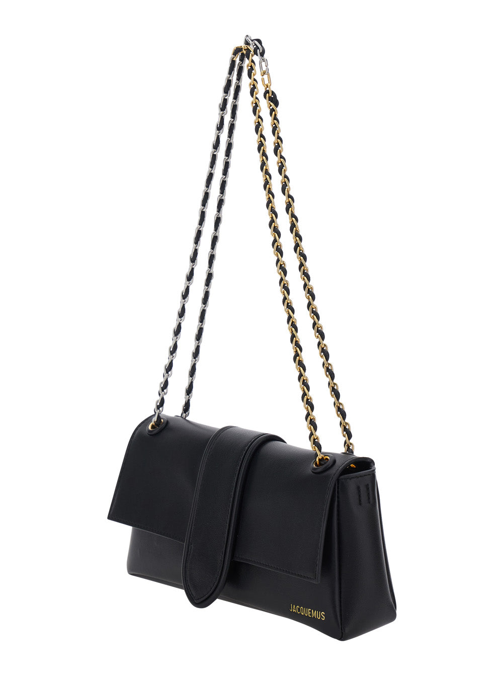 Jacquemus Women Le Bambino Chaine Is A Crossbody Bag In Black Lamb Leather With Unisex Metallic Details
