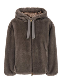 Herno Women Brown Hooded Jacket With Drawstring In Ecoleather For Women
