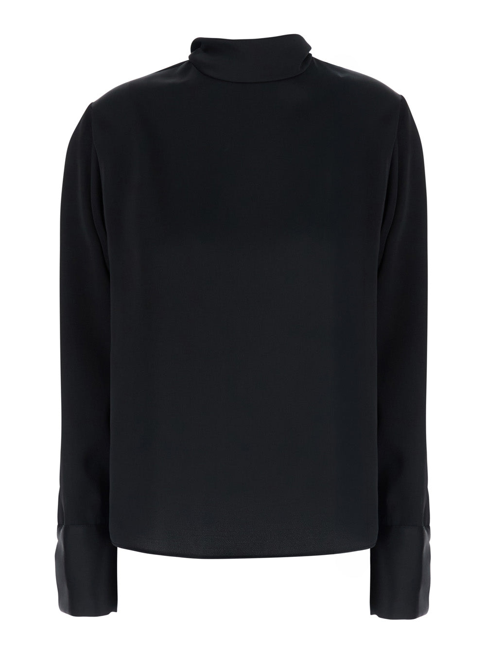 Leplain Women Black High Neck Blouse With Bow On The Back In Satin For Women