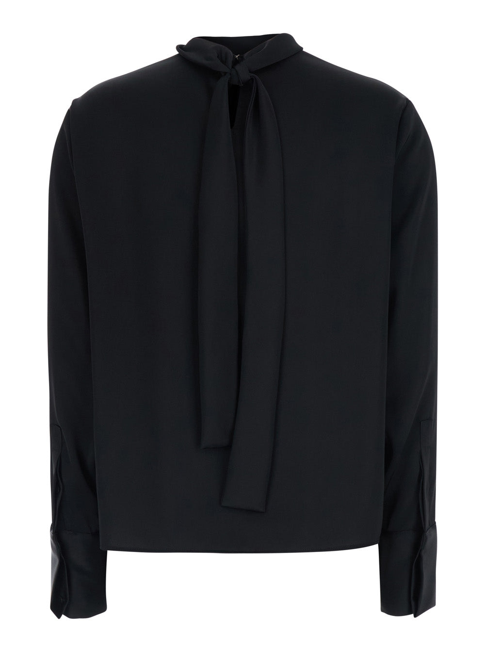 Leplain Women Black High Neck Blouse With Bow On The Back In Satin For Women