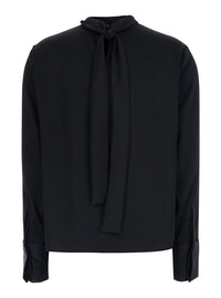 Leplain Women Black High Neck Blouse With Bow On The Back In Satin For Women