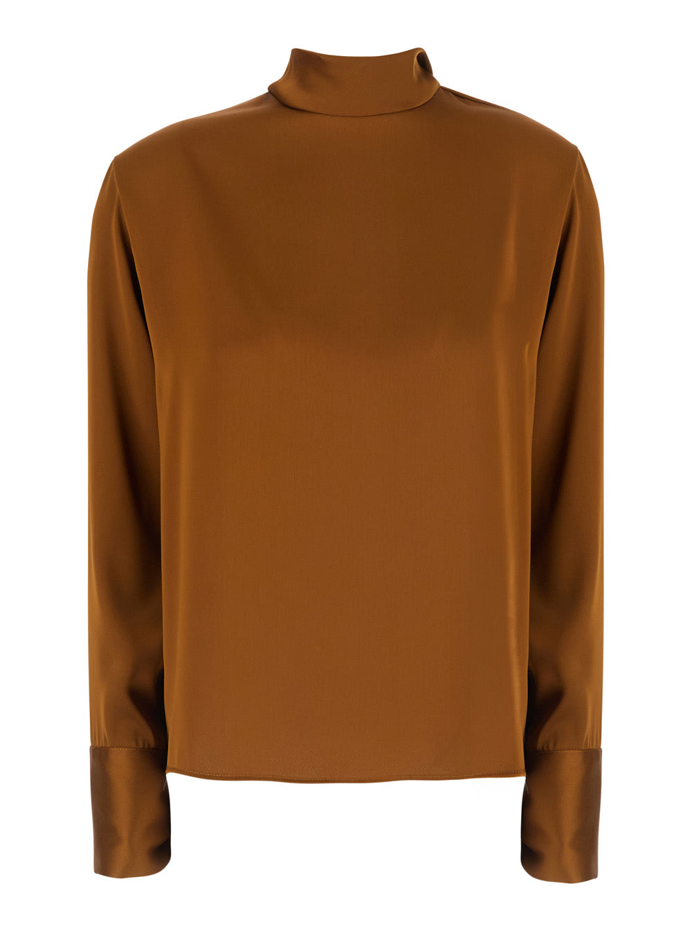 Leplain Women Brown High Neck Blouse With Bow On The Back In Satin For Women