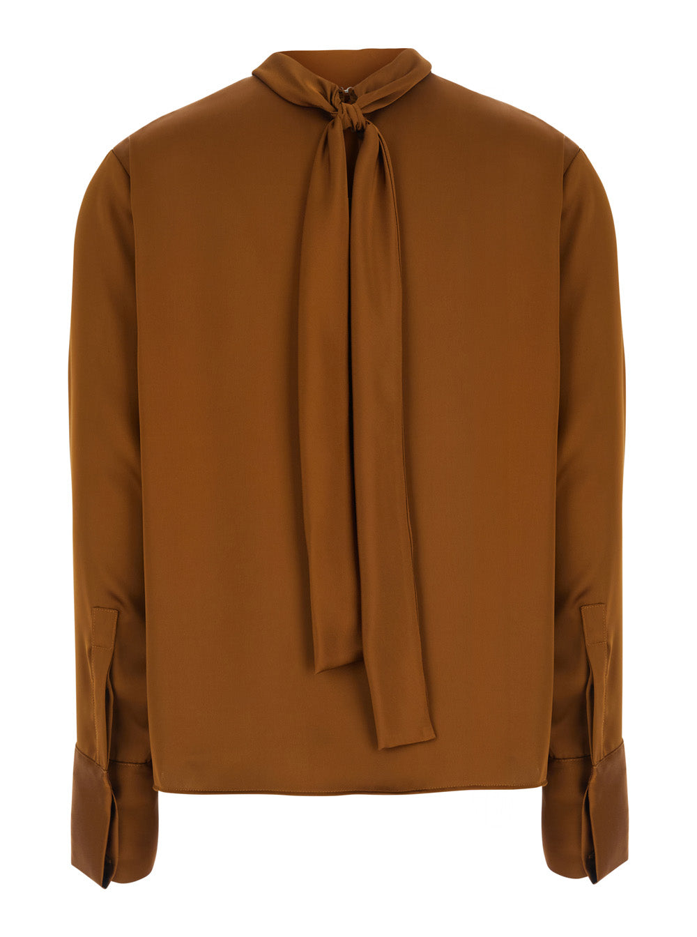 Leplain Women Brown High Neck Blouse With Bow On The Back In Satin For Women