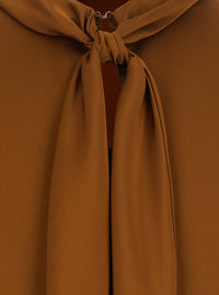 Leplain Women Brown High Neck Blouse With Bow On The Back In Satin For Women