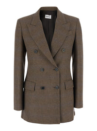 P.A.R.O.S.H. Women Brown Double-Breasted Viscose And Wool Blazer For Women