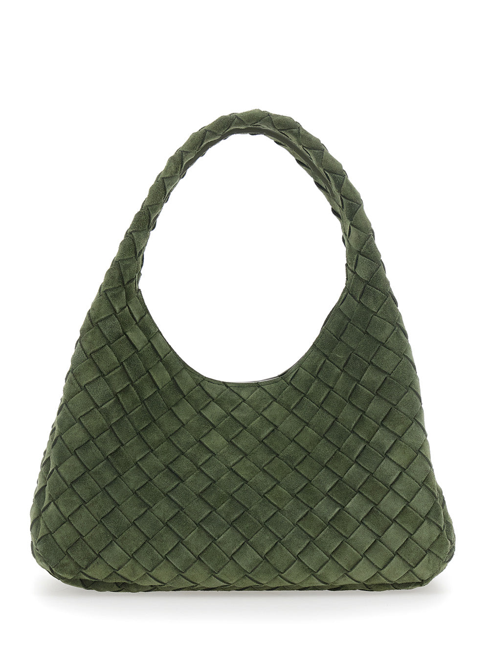 BOTTEGA VENETA Bottega Veneta Women 'Campana Small' Green Shoulder Bag With Closure With Lace And Motif Woven In Suede Women