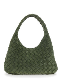 BOTTEGA VENETA Bottega Veneta Women 'Campana Small' Green Shoulder Bag With Closure With Lace And Motif Woven In Suede Women