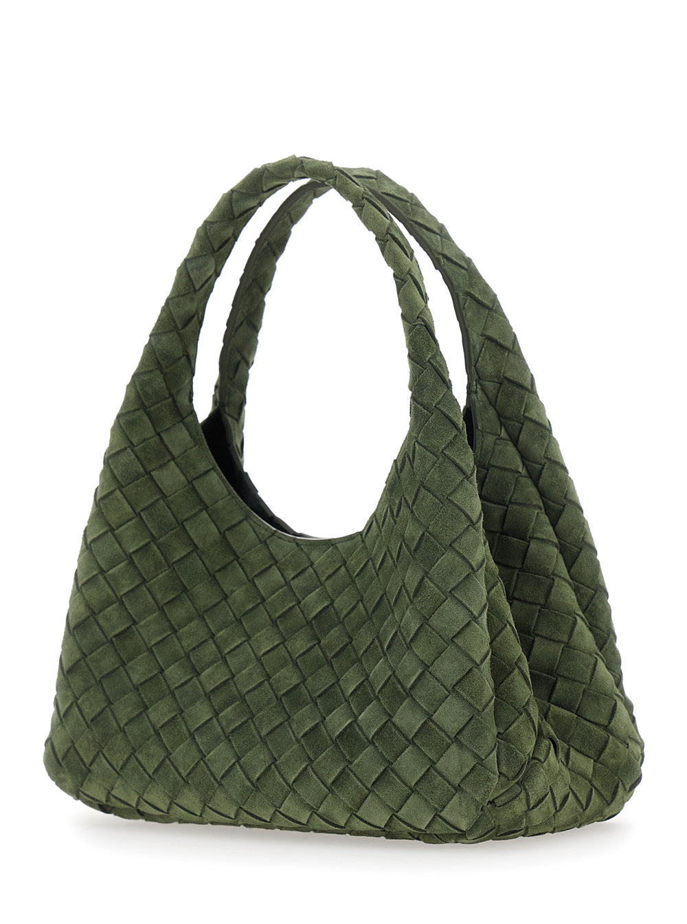 BOTTEGA VENETA Bottega Veneta Women 'Campana Small' Green Shoulder Bag With Closure With Lace And Motif Woven In Suede Women