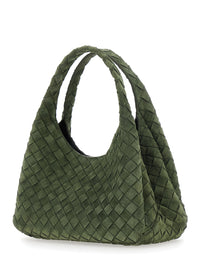 BOTTEGA VENETA Bottega Veneta Women 'Campana Small' Green Shoulder Bag With Closure With Lace And Motif Woven In Suede Women