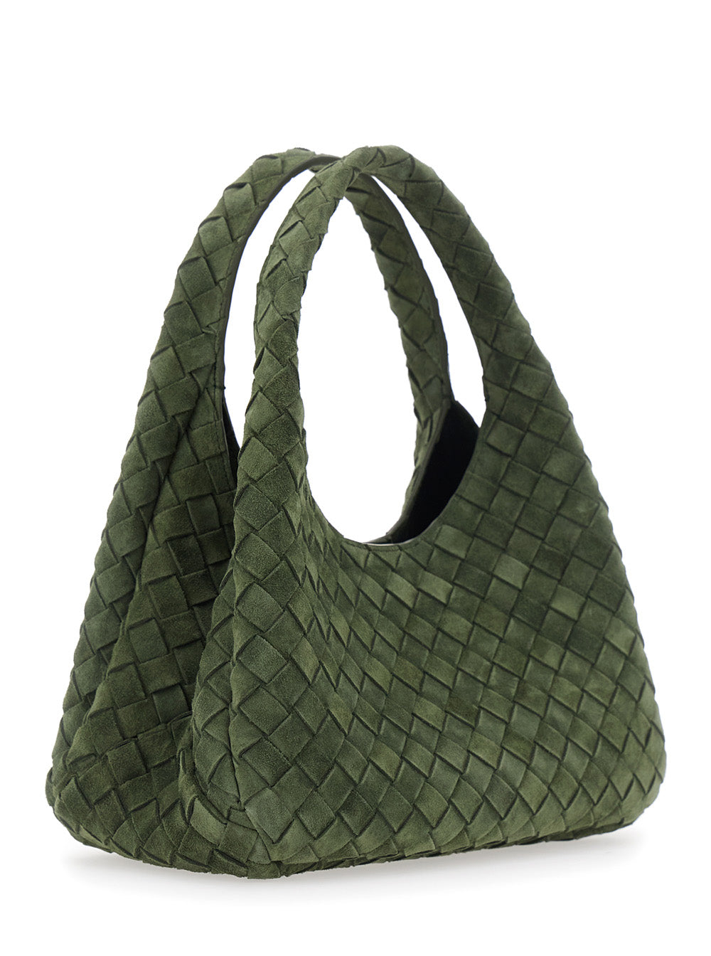 BOTTEGA VENETA Bottega Veneta Women 'Campana Small' Green Shoulder Bag With Closure With Lace And Motif Woven In Suede Women
