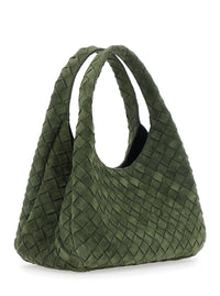 BOTTEGA VENETA Bottega Veneta Women 'Campana Small' Green Shoulder Bag With Closure With Lace And Motif Woven In Suede Women