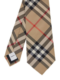 BURBERRY Burberry Men Beige Tie With All-Over Check Motif In Silk For Men